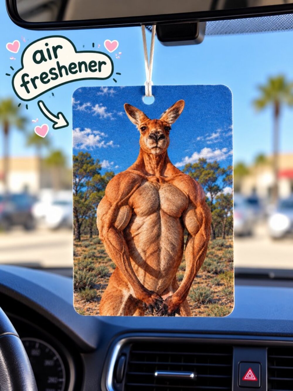Buff Kangaroo Funny Meme Car Air Freshener – Hanging Car Accessory – Free